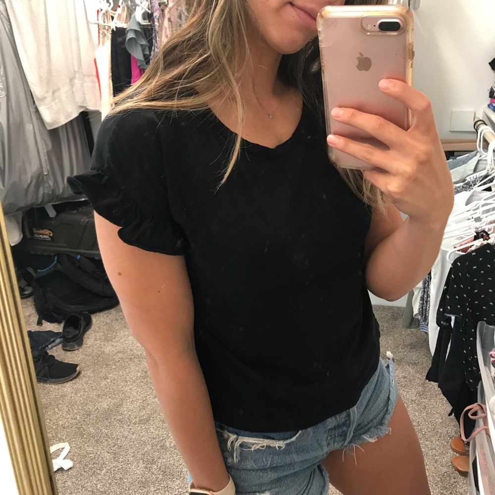 Zara black flutter sleeve crop T-shirt